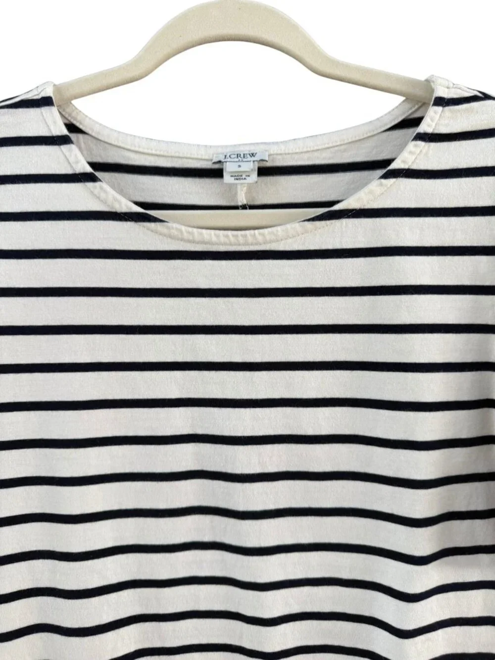 J.Crew Navy White Striped Ruffle Sleeve T-Shirt Dress Small 100% Cotton Nautical